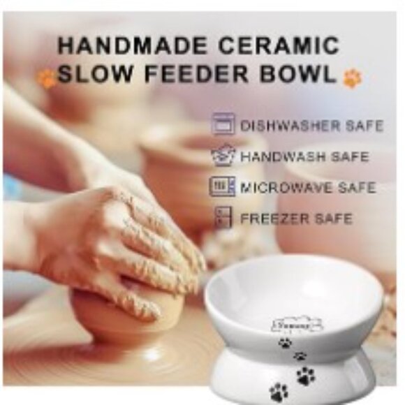 Ceramic Pet Bowl, Tilted & Raised white & black NWT - Picture 4 of 5